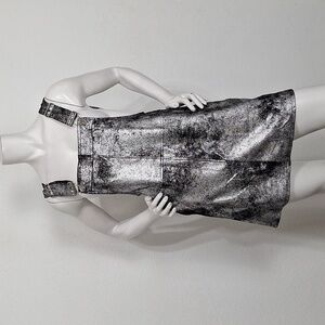 [BLANKNYC] Silver Black Edgy Modern Sci-Fi Urban Metallic Overall Mini Dress- S